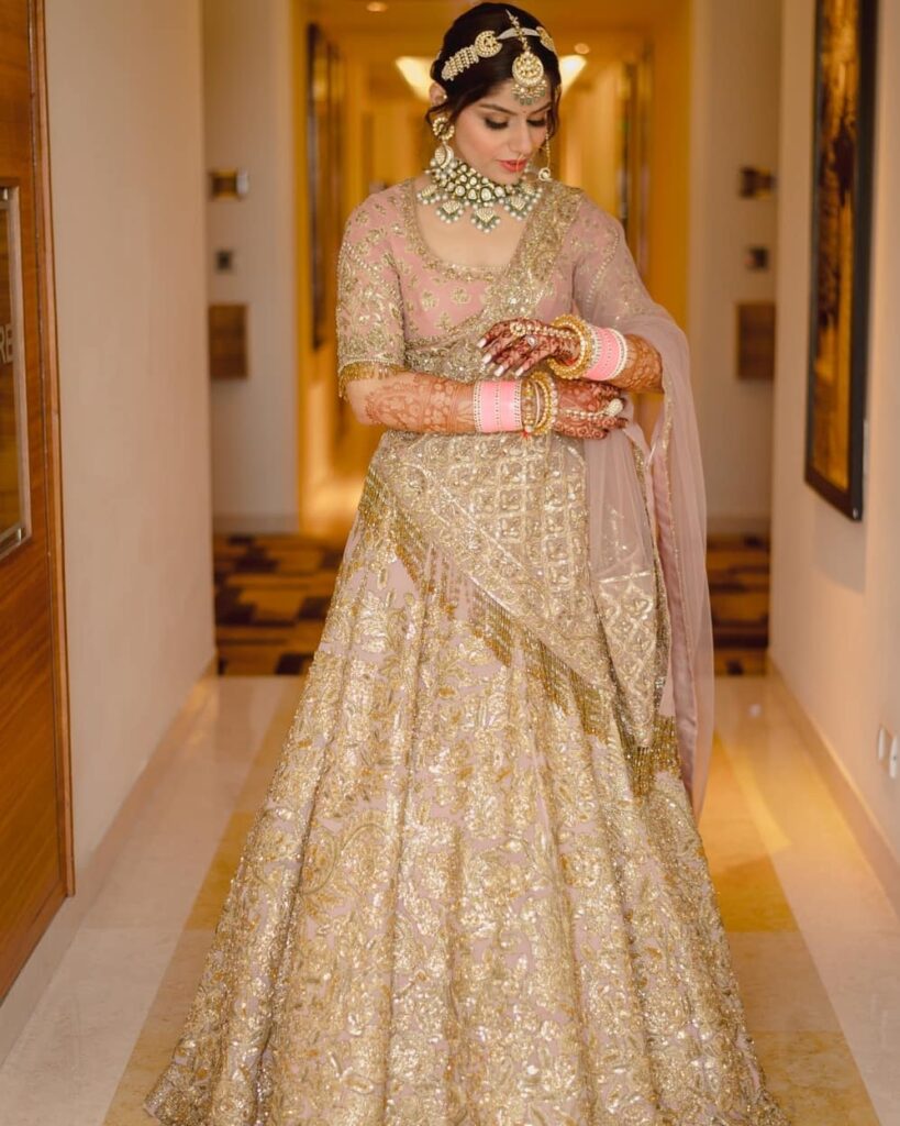 Golden Lehenga With Pink Accents