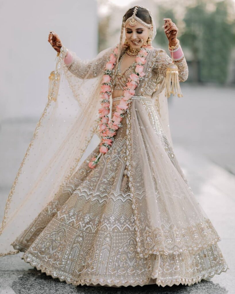 Beige Golden Lehenga For Brides