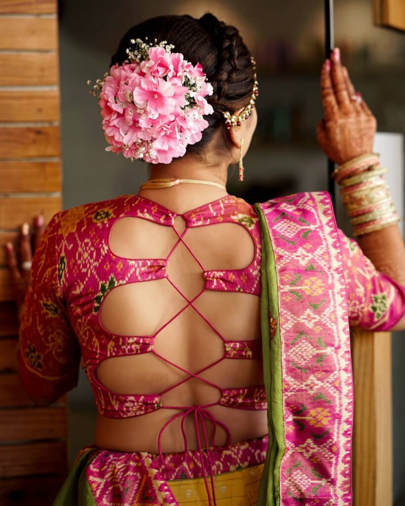 Bridal Bun With Pink Roses