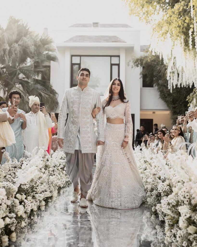 White Bridal Lehenga With Red Dupatta