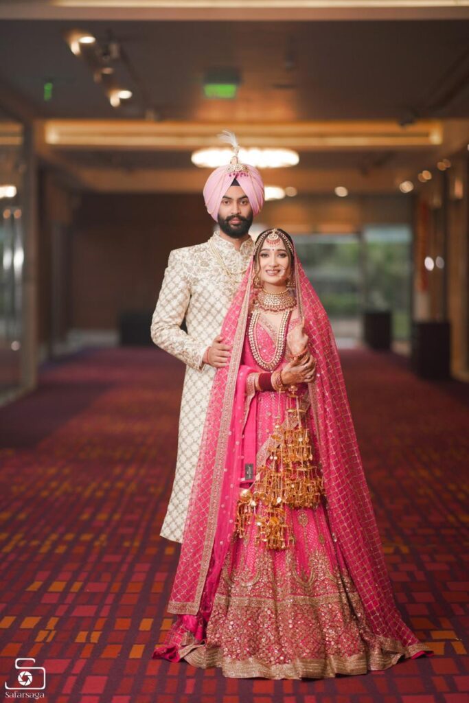 Pink bridal Lehenga with train dupatta veil – Ricco India