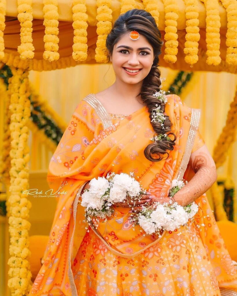 Orange Haldi Dress For Brides