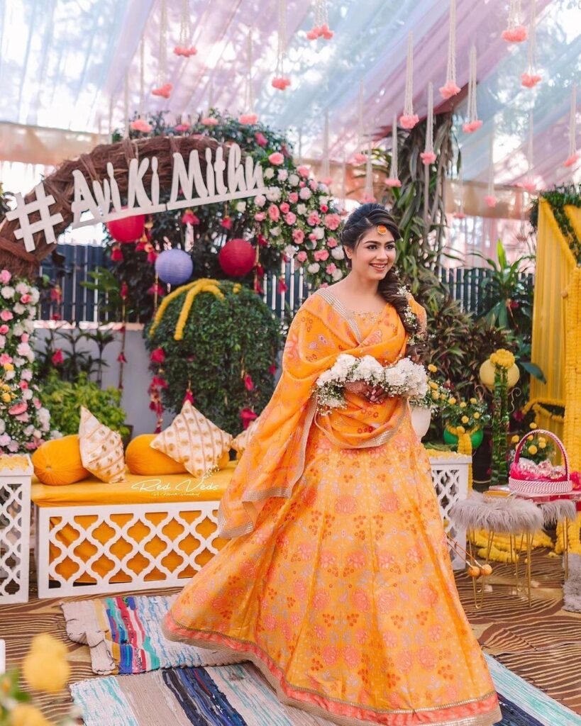 Orange Haldi Dress For Brides