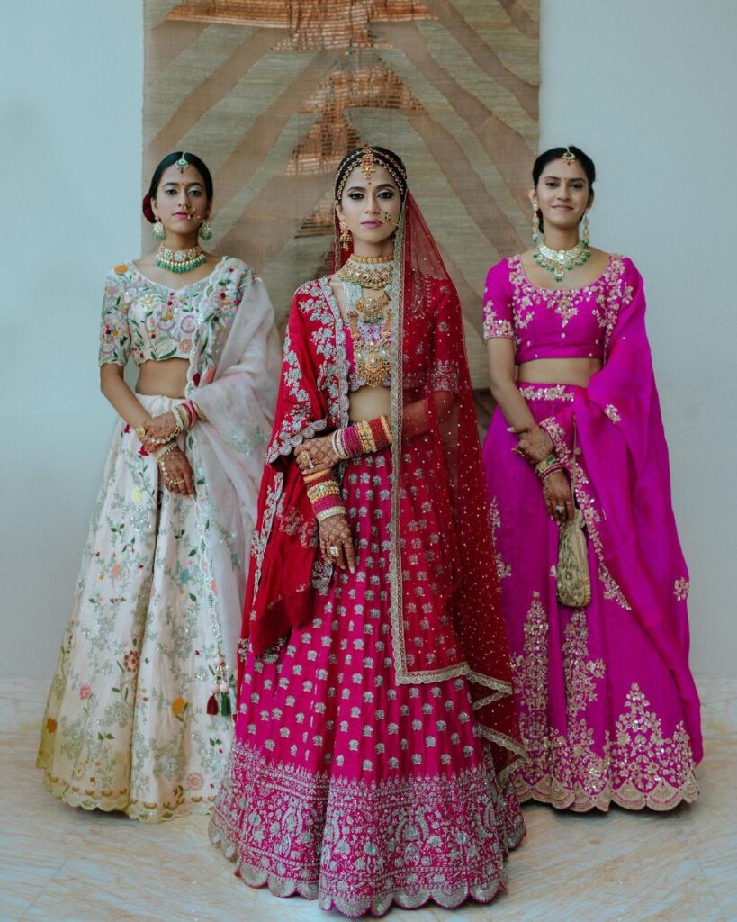 Pink Bridal Lehenga With Red Dupatta