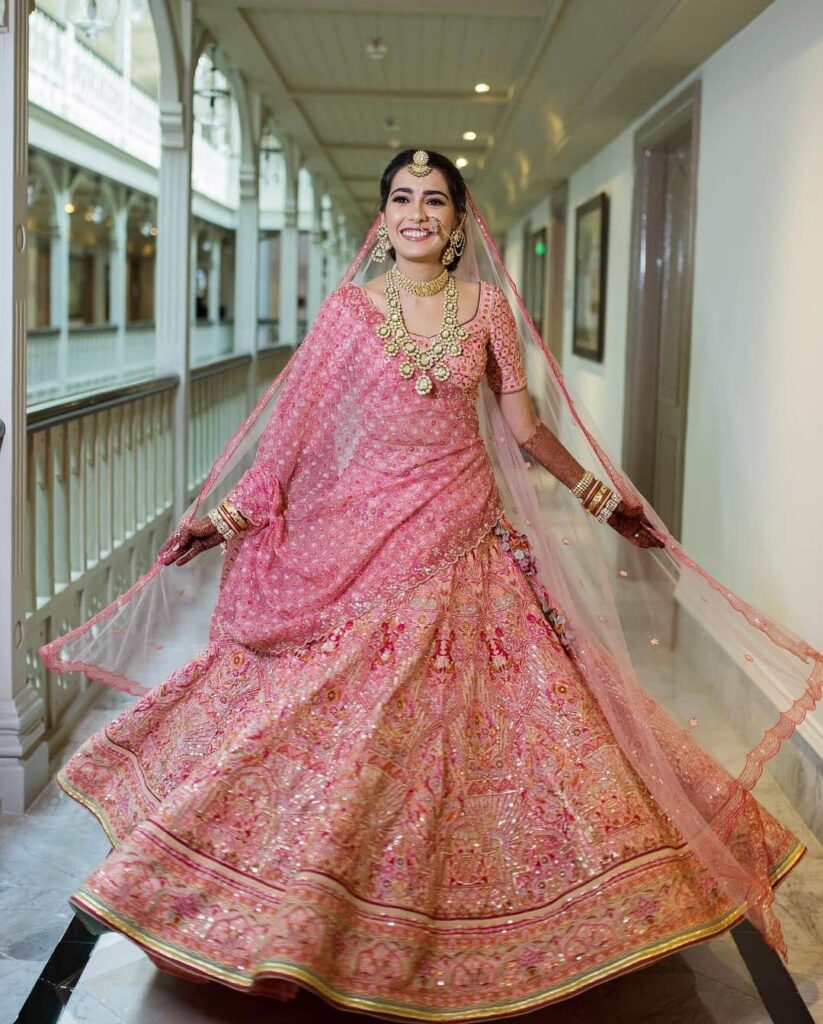 Buy Pakistani Pink Bridal Lehenga with Choli and Dupatta – Nameera by Farooq