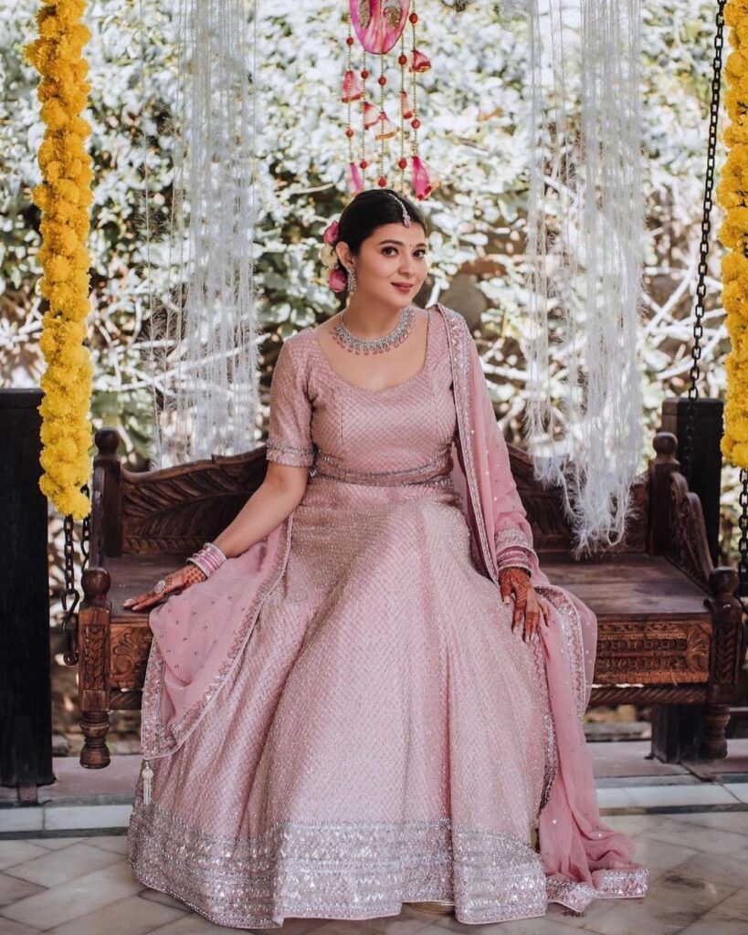 Simple Shimmering Pink Bridal Lehenga