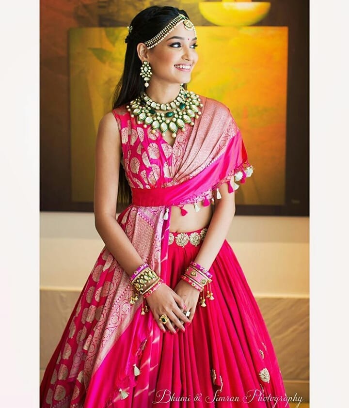 Stunning Brides Who Wore Pink Lehenga With Emerald Jewelry