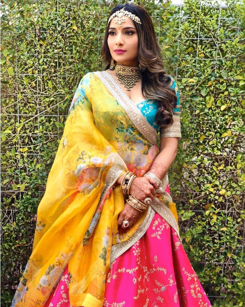 Mustard Yellow & Pink Lehenga for Haldi 1915 – Mohi fashion