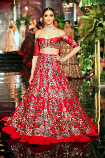 Deepika Padukone Red Manish Malhotra Lehenga