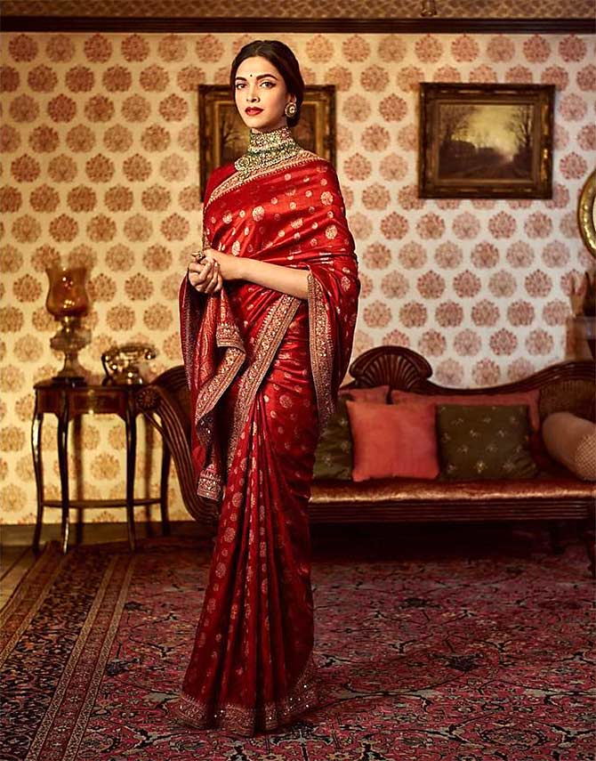 Deepika Padukone Red Sabyasachi Saree