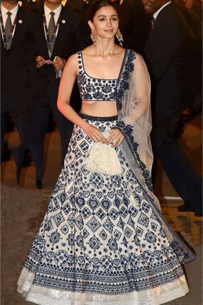 Alia Bhatt Manish Malhotra White Blue Lehenga