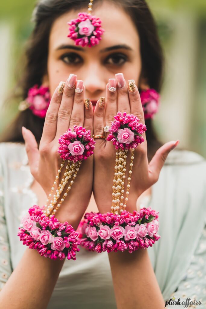 Pink Bridal Floral Jewellery Set