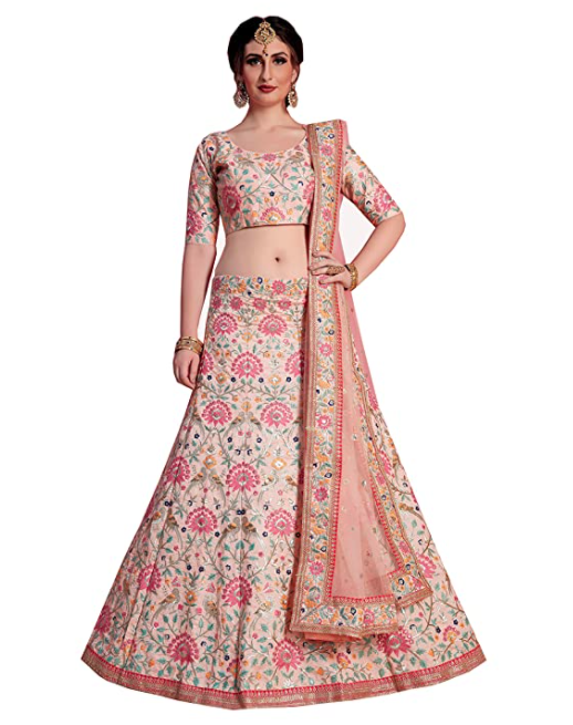 Buy Maroon Floral Print Organza Silk Lehenga Choli With Peach Blouse Online  At Zeel Clothing