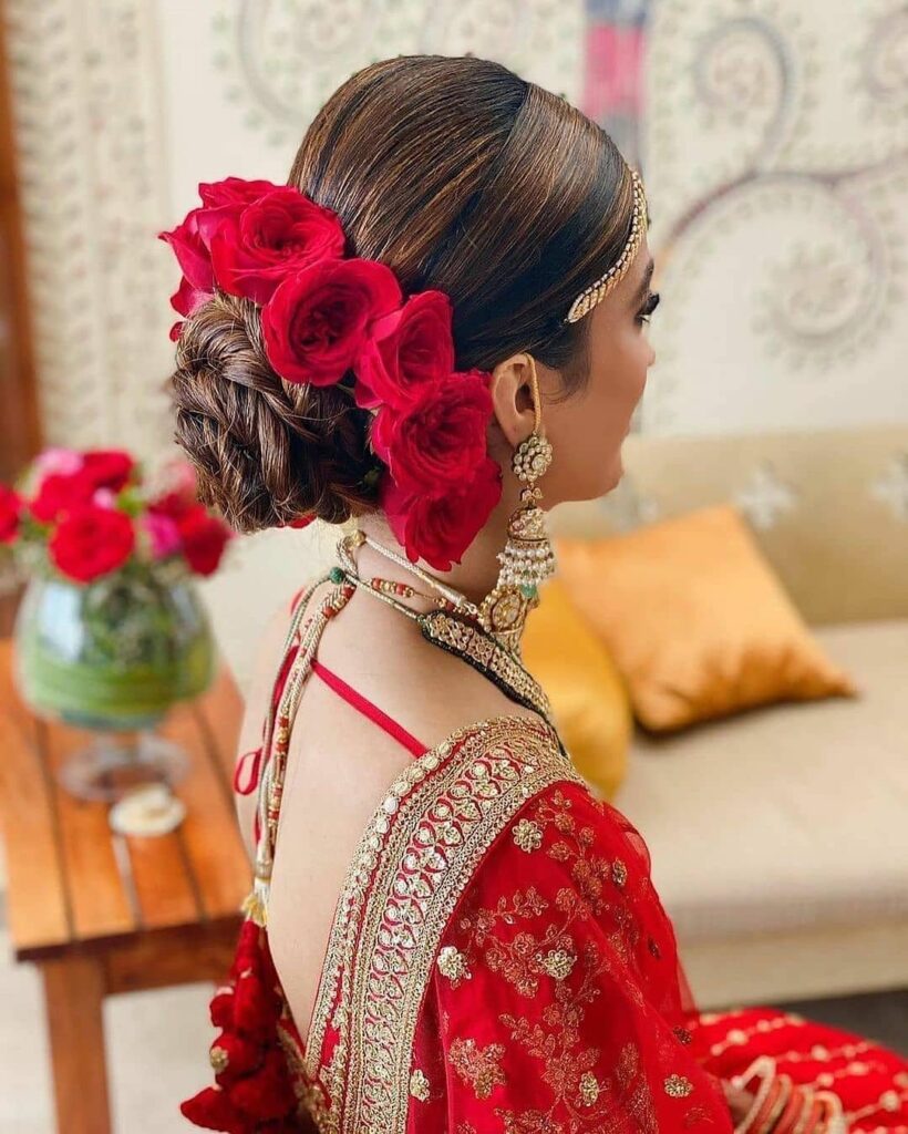 Indian Bridal Bun With Flowers