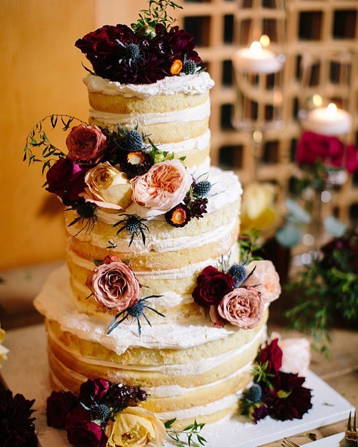 Naked Wedding Cake With Flowers