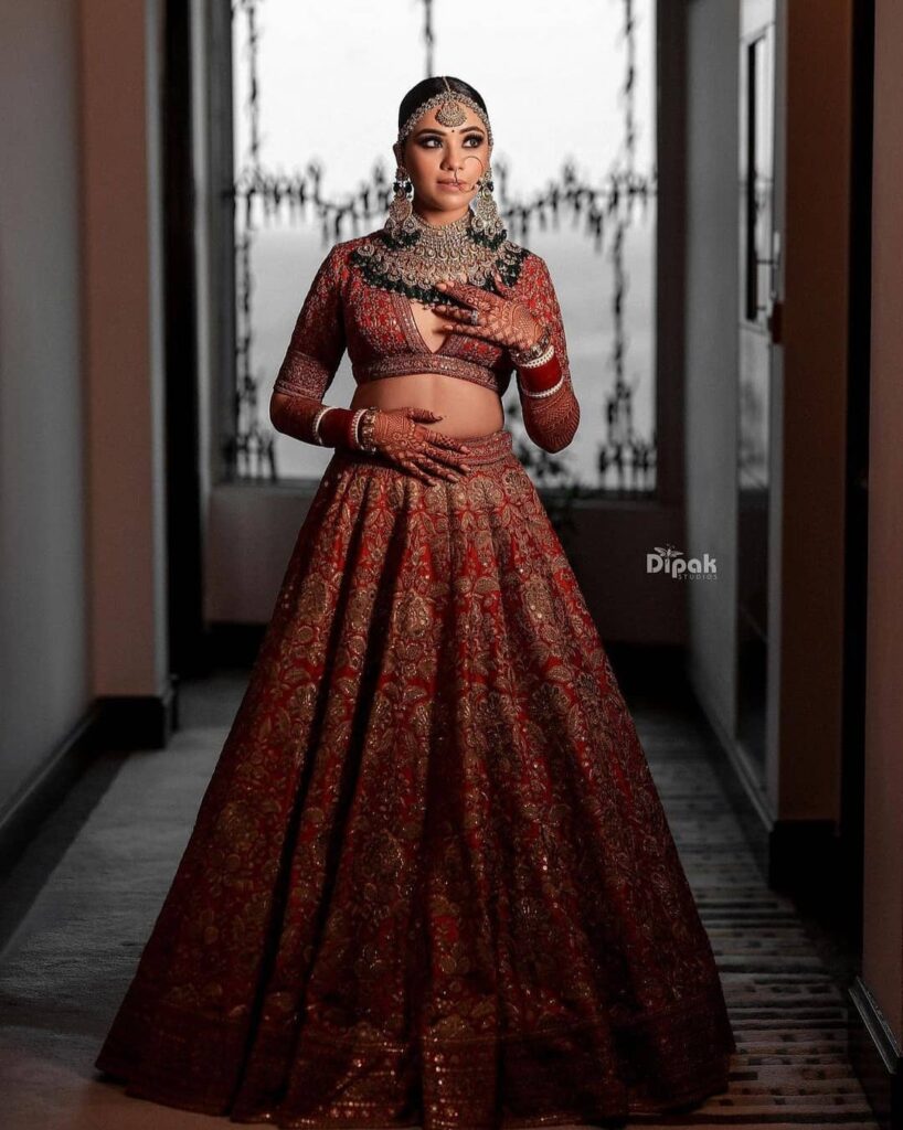 Buy Fawn Velvet Bridal Lehenga Online in Canada @Mohey - Lehenga