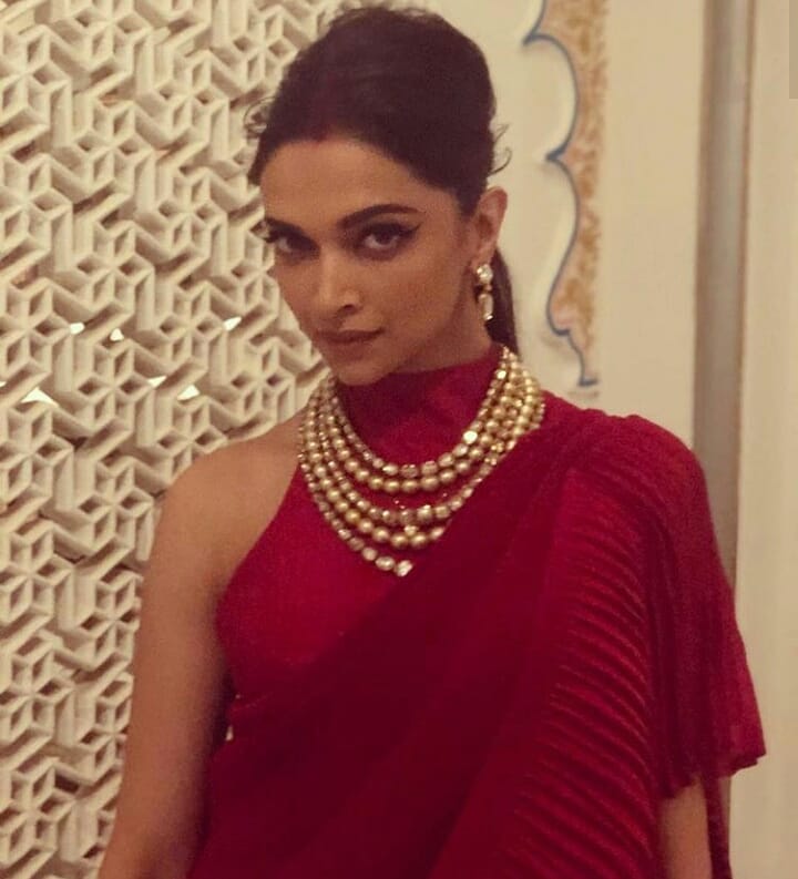 Deepika Padukone Red Saree