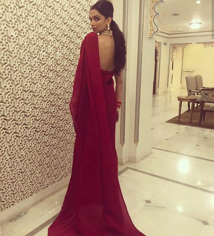 Deepika Padukone Red Saree