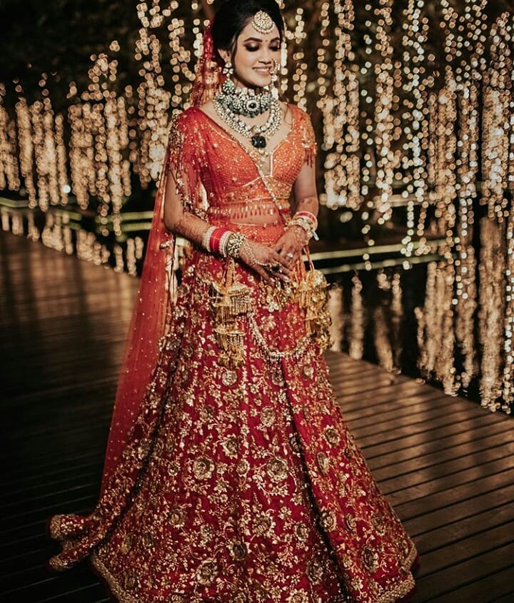 Bridal lehenga red on sale and golden with price