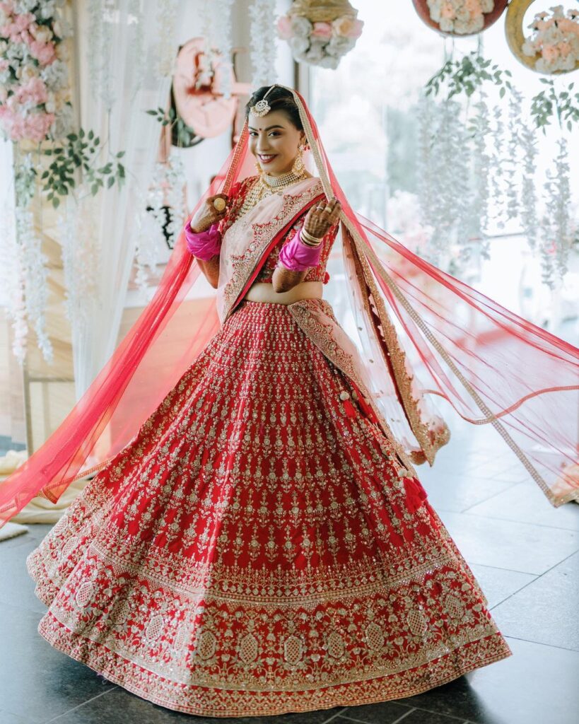Bridal & Wedding Red Velvet Designer Lehenga Choli | Shaadi Party Wear