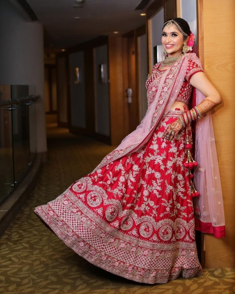 Red Bridal Lehenga With Pink Dupatta