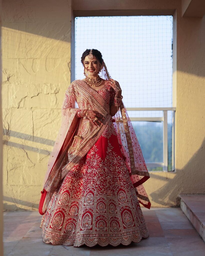 Red Bridal Lehenga With Golden Dupatta