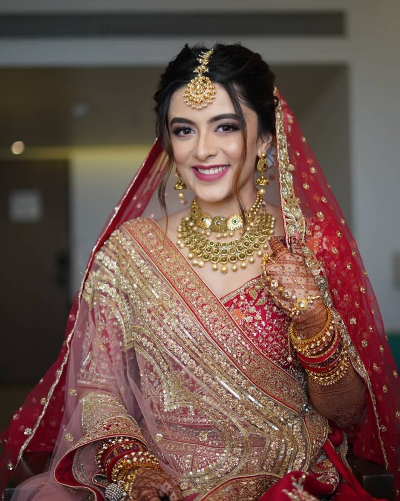 Red Bridal Lehenga With Golden Dupatta