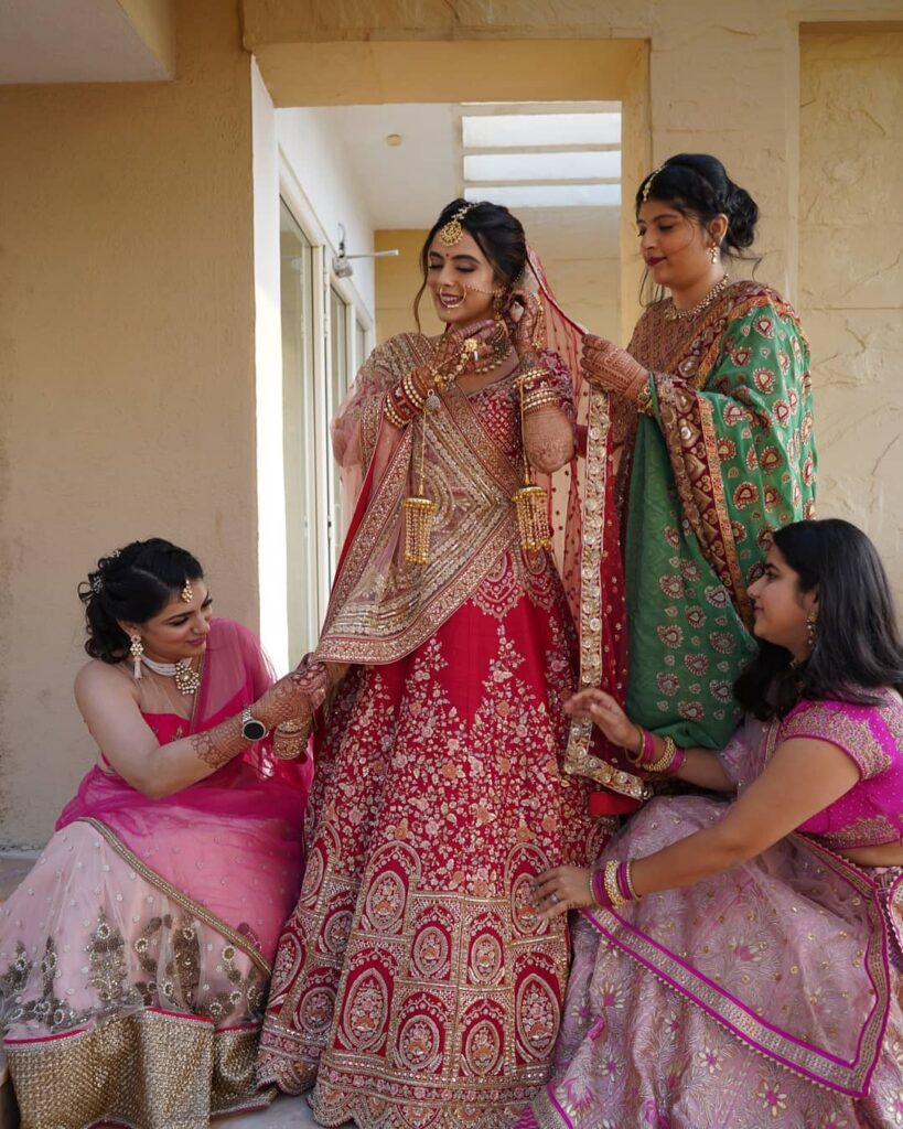 Red Bridal Lehenga With Golden Dupatta