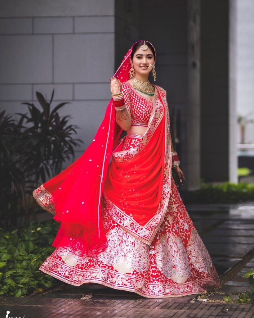 Red Bridal Lehenga With Silver Work