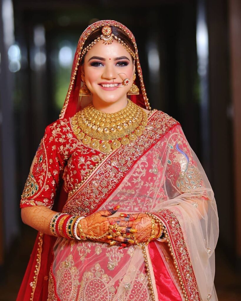 Red Bridal Lehenga With Contrast Dupatta