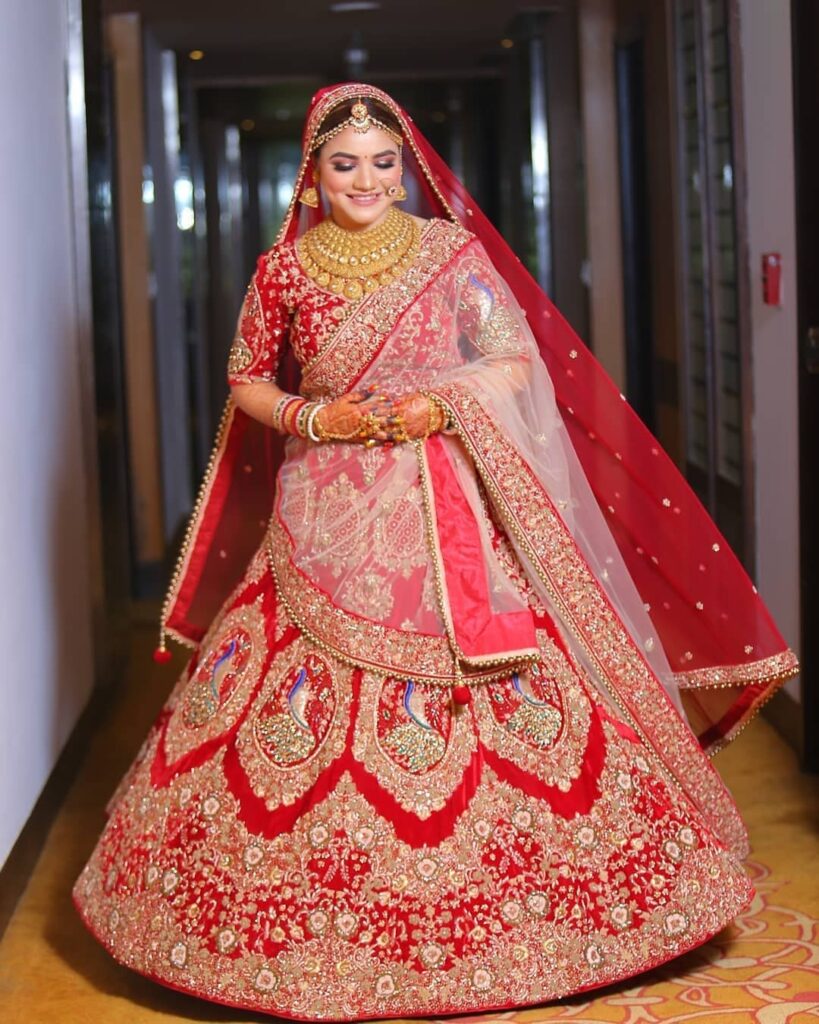 Red Bridal Lehenga With Contrast Dupatta