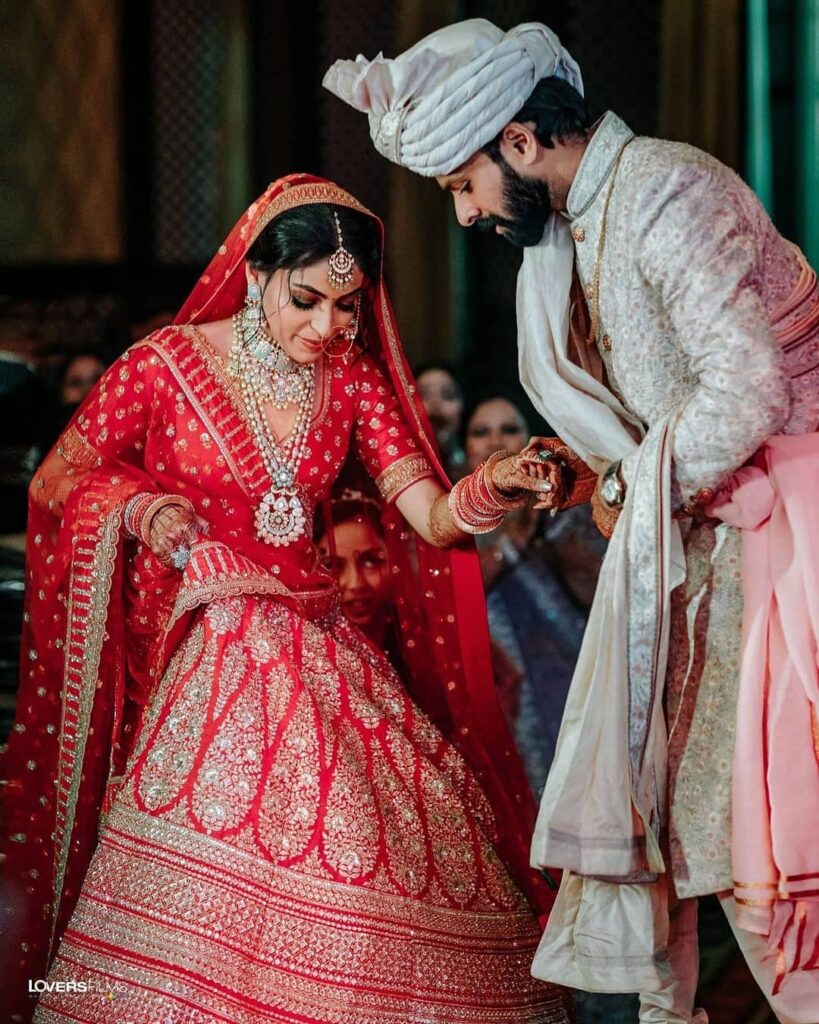 Contrast Dupatta Red Bridal Lehenga