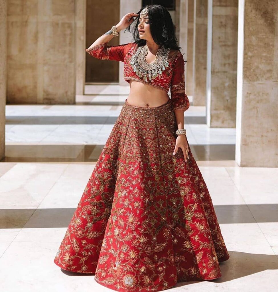 Red Bridal Lehenga With Jewellery