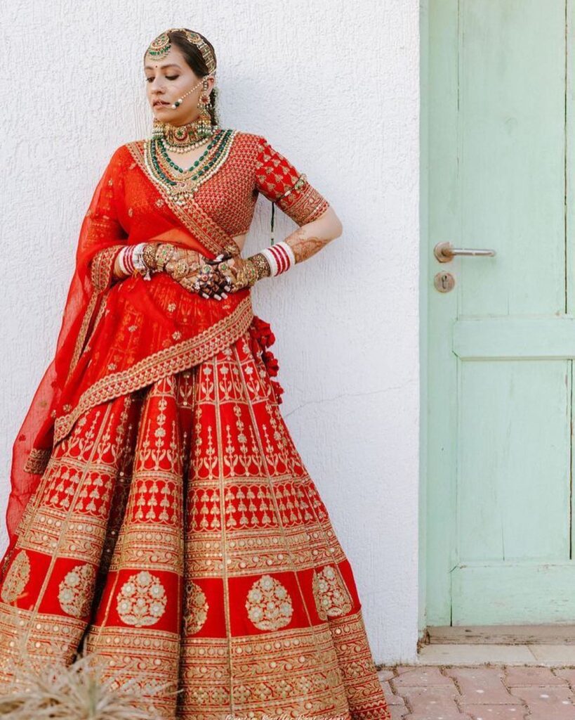 Bridal Lehenga With Green Jewelry