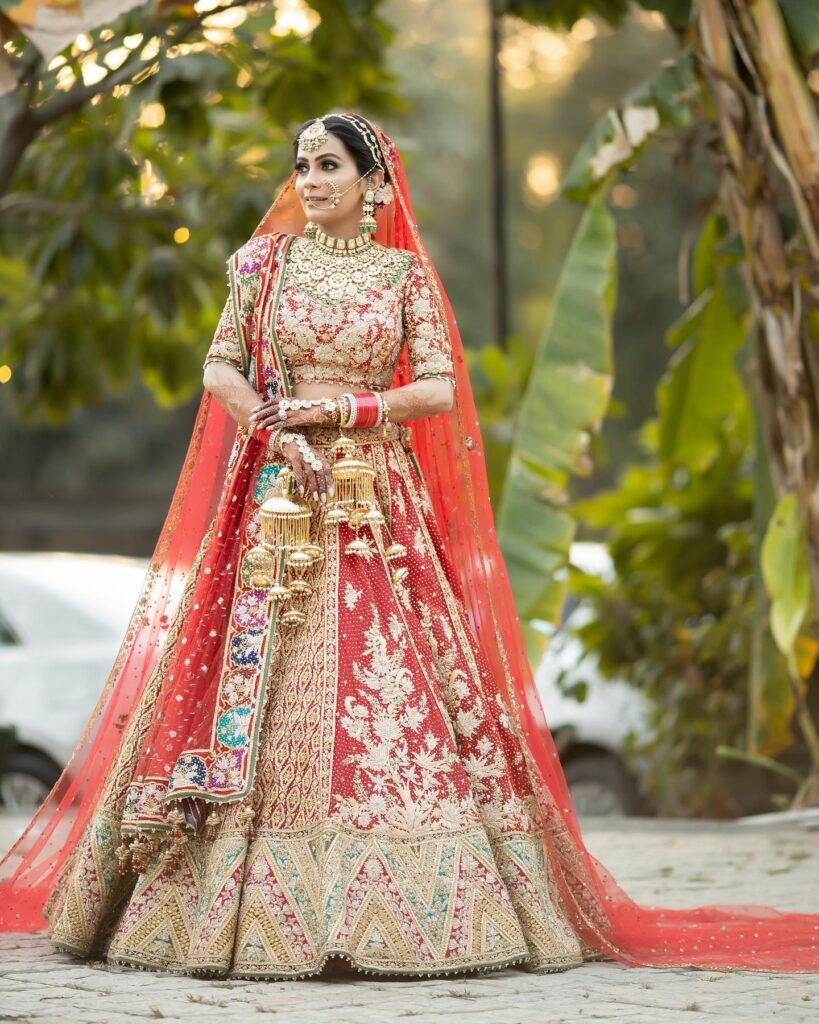 Red Bridal Lehenga With Green Dupatta