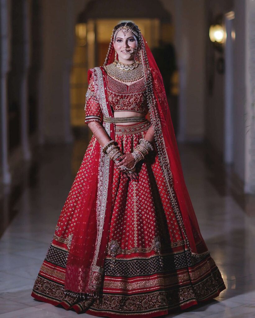 Red Bridal Lehenga With Pink Dupatta