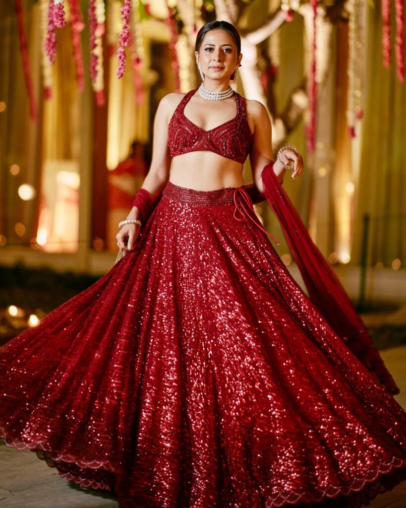 Simple Red Lehenga in Sequin