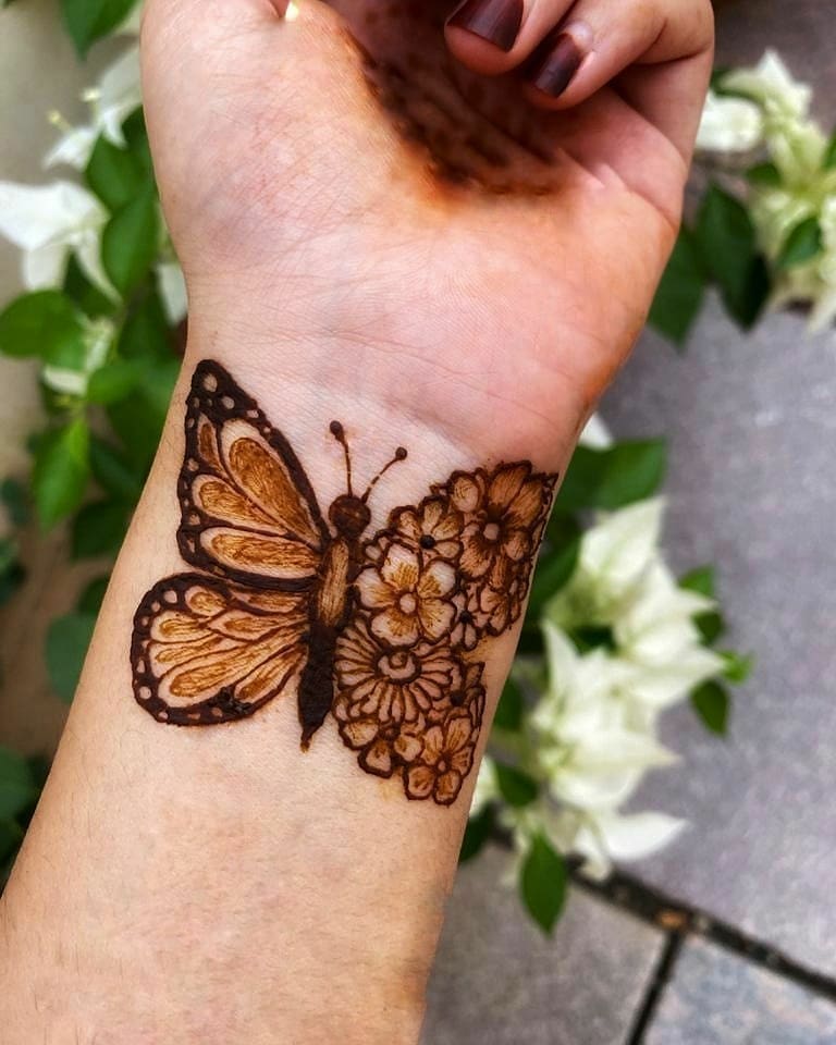 Simply Butterfly Mehndi Design On Wrist!
