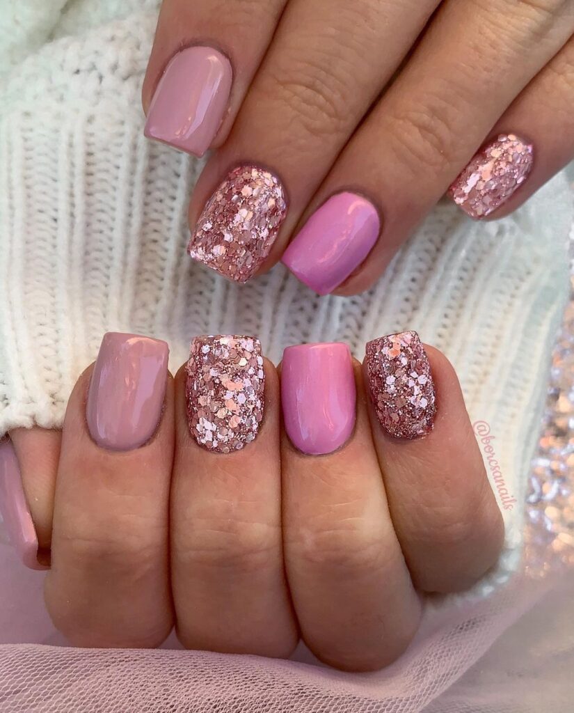 Pink Glitter Nails