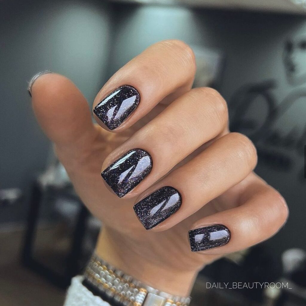 black sparkly nails