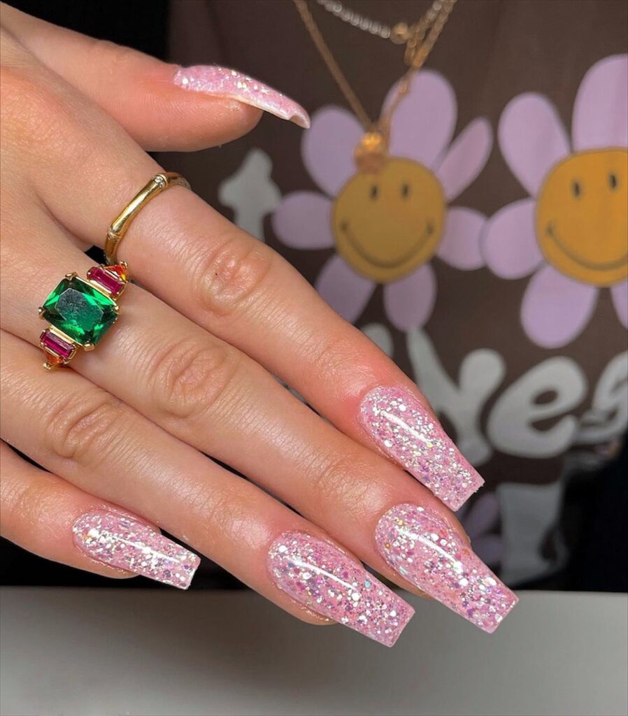 Pink Glitter Nails