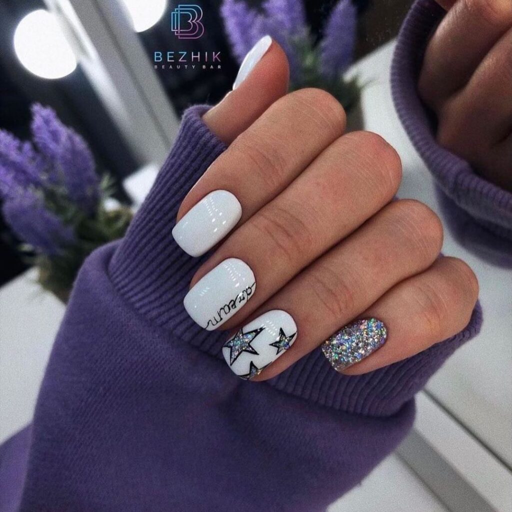 White Glitter Nails