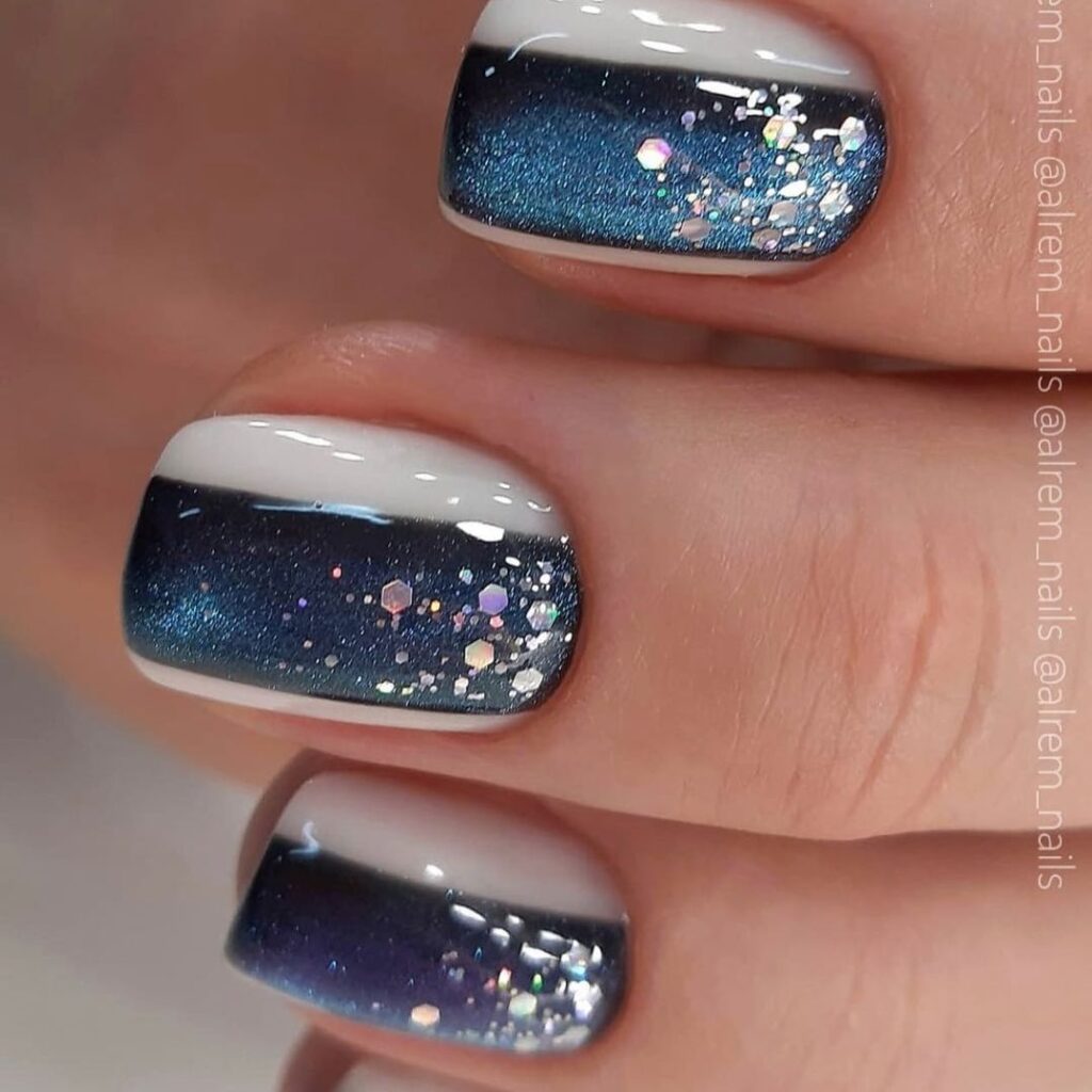 Blue Galaxy Glitter Nails