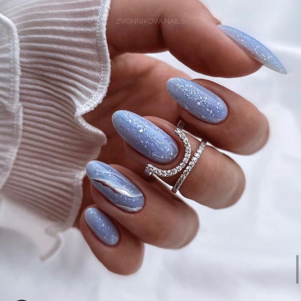 Blue Glitter Nails