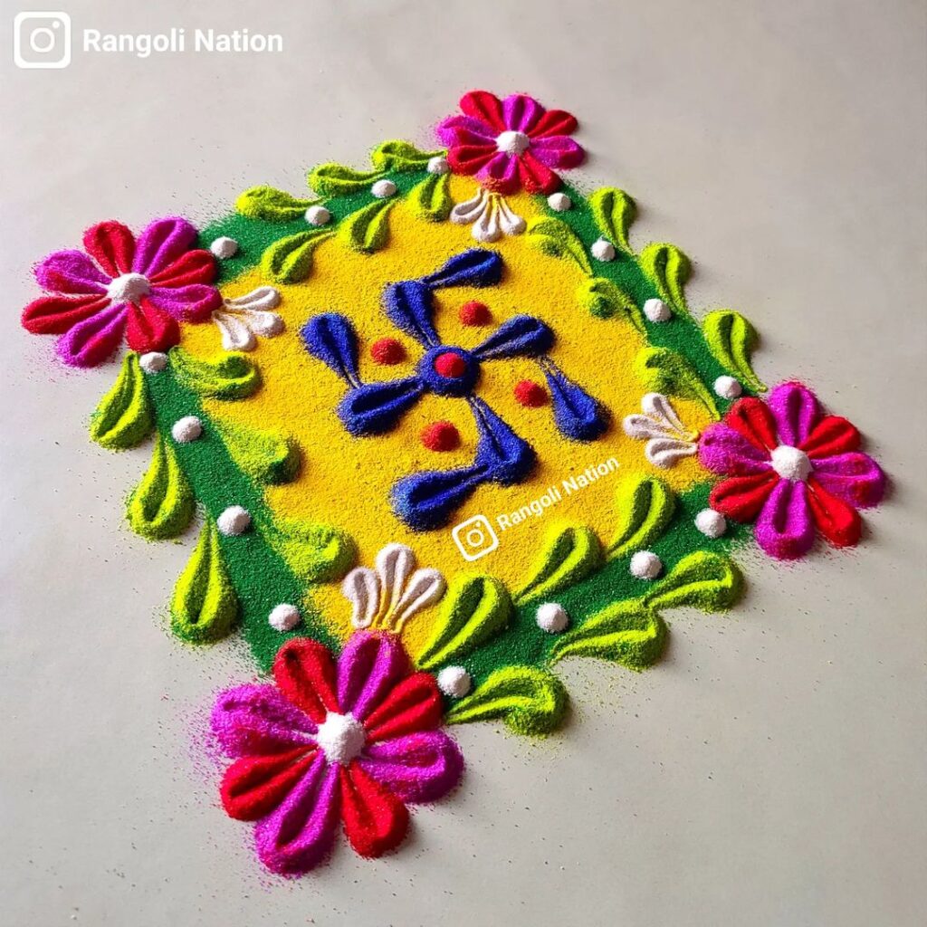 Image of Marigold Flower Rangoli Design for Diwali, Deepavali or Dipavali  Festival-UX528229-Picxy