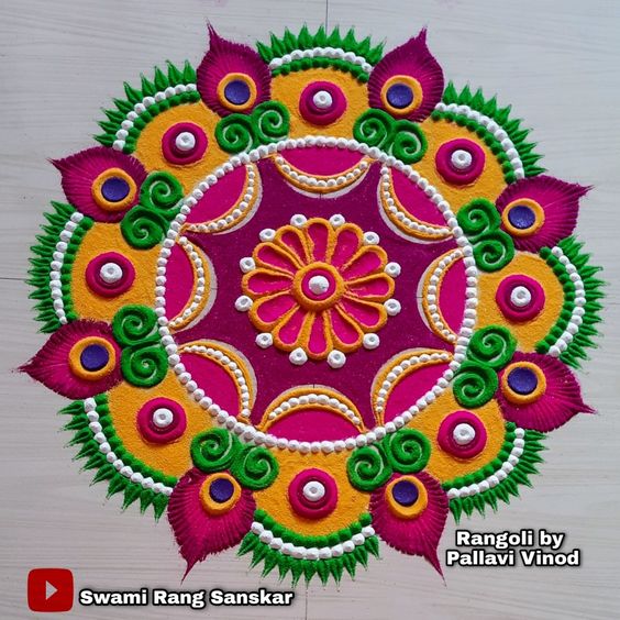 simple peacock rangoli designs for diwali