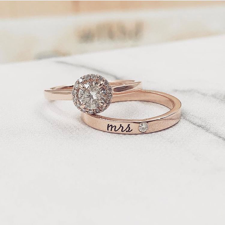 Halo Engagement Ring With Wedding Band