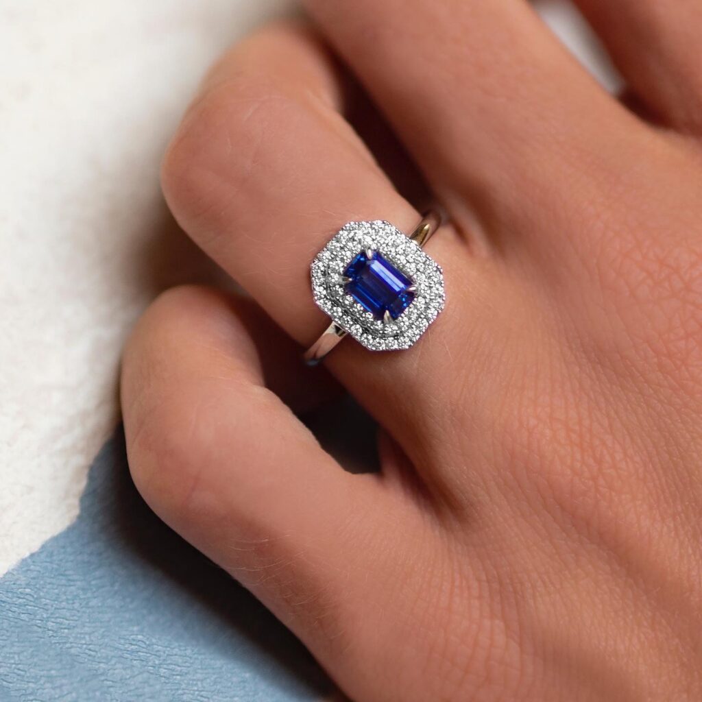 Sapphire Halo Diamond Ring