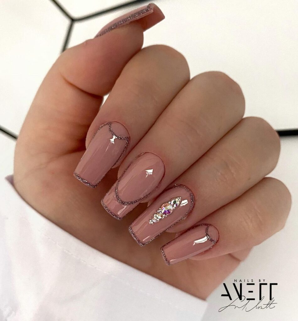 Nude Nails With Glitter