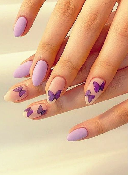 Purple Nails With Butterflies